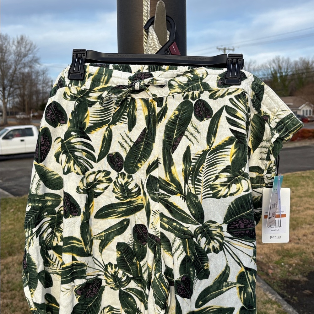 NWT Per Se Tropical Leaves Washable Rayon Linen Blend Capris Cropped Pants 3X 1X - Picture 3 of 16